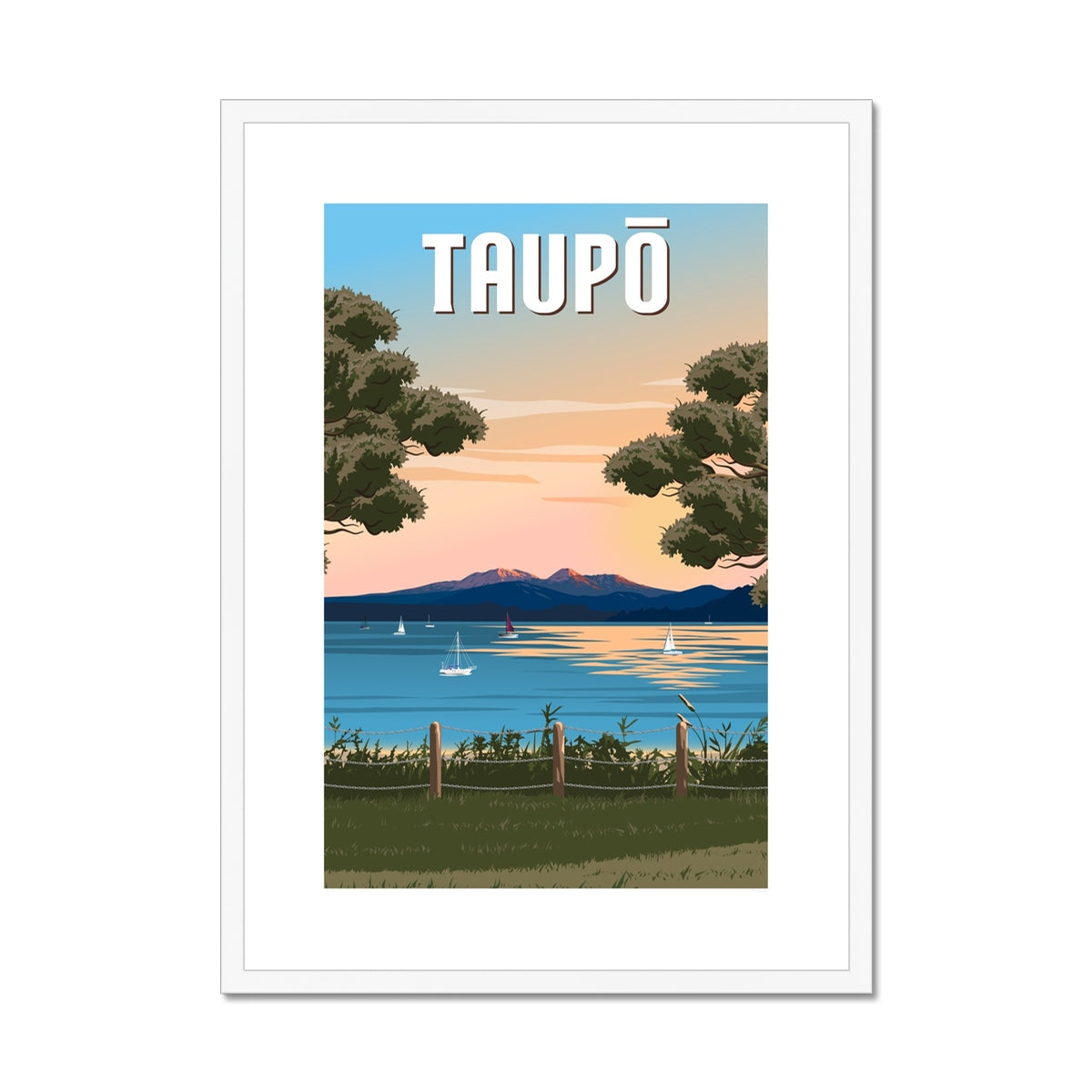 Taupō Sunset Peaks Framed & Mounted Print