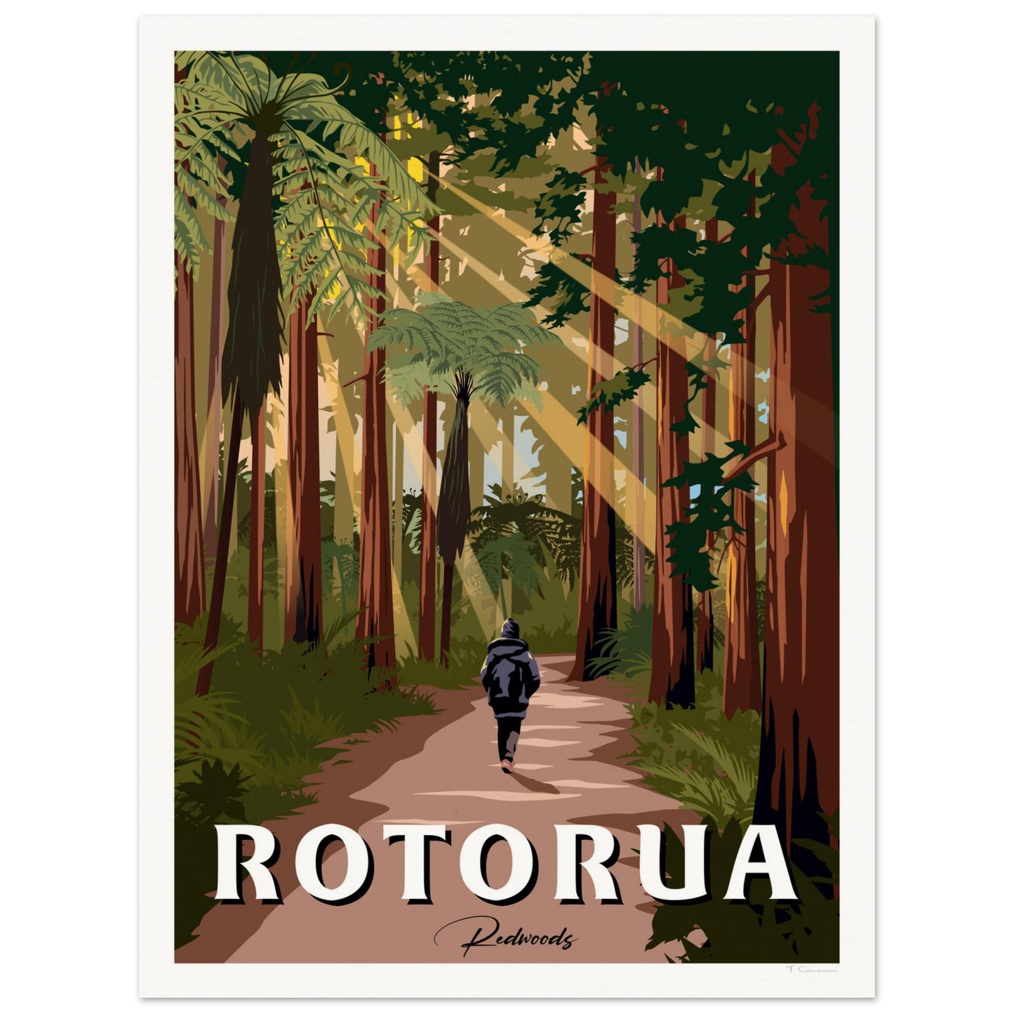 Rotorua - Redwoods Forest - Travel Poster, New Zealand