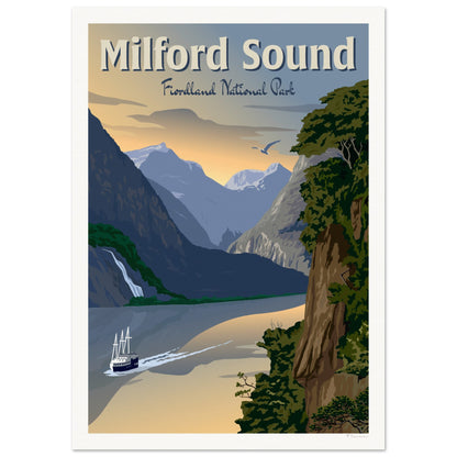 Milford Sound - Fiordland National Park - Travel Poster, New Zealand