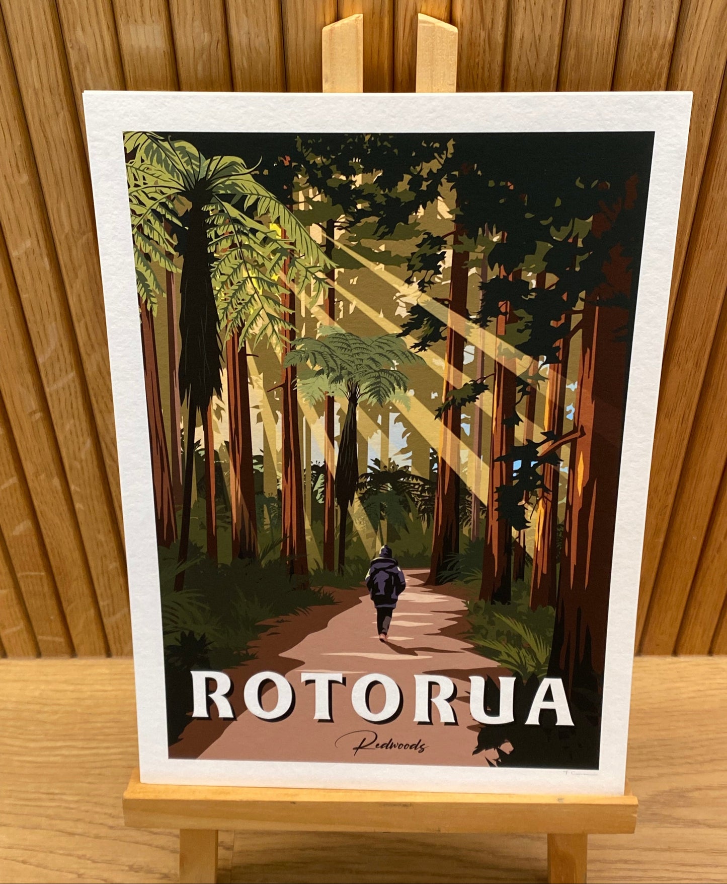 Rotorua - Redwoods Forest - Travel Poster, New Zealand
