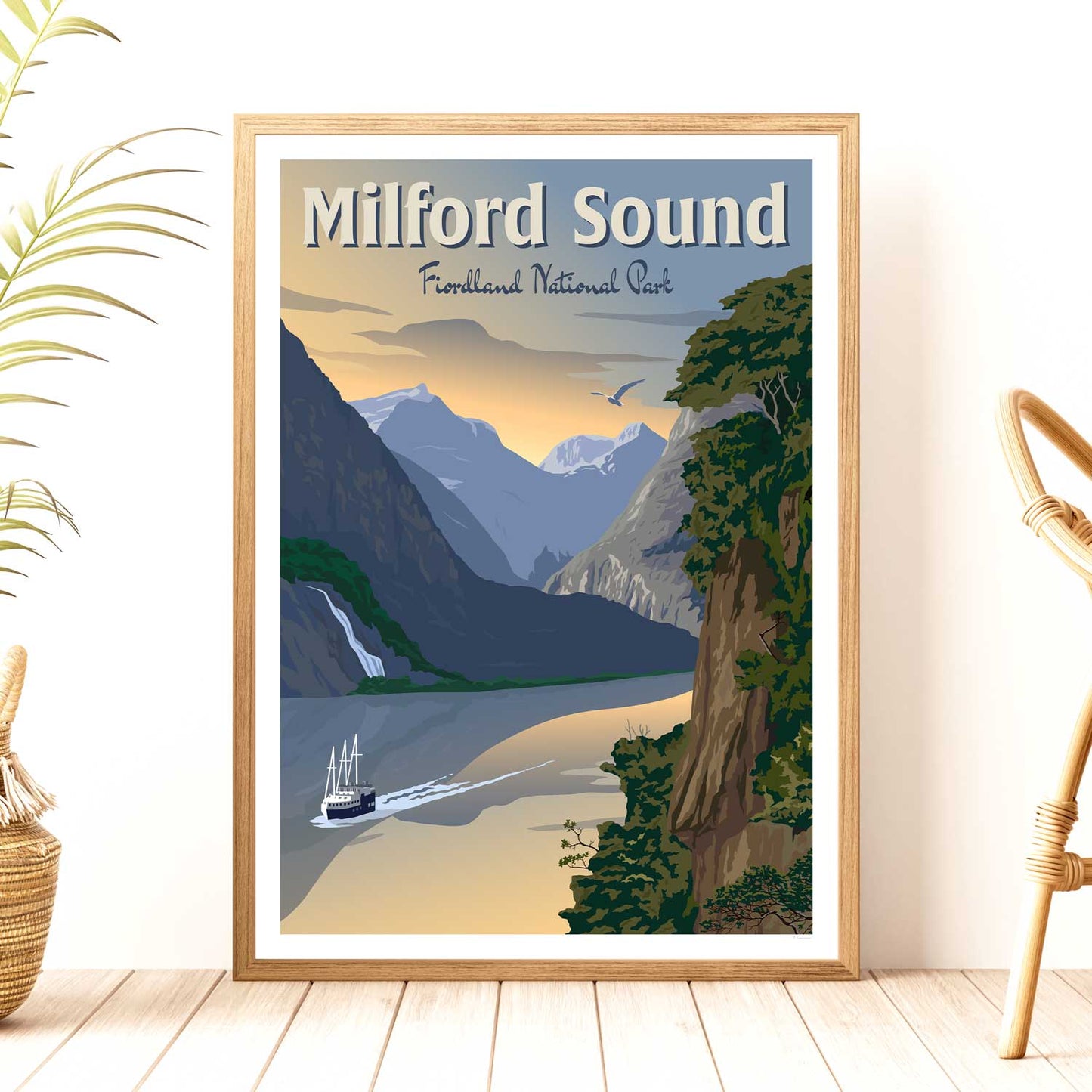 Milford Sound - Fiordland National Park - Travel Poster, New Zealand