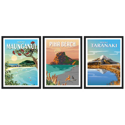 The Surf Highway Triptych - Piha, Taranaki, Mt Maunganui