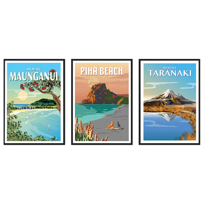 The Surf Highway Triptych - Piha, Taranaki, Mt Maunganui