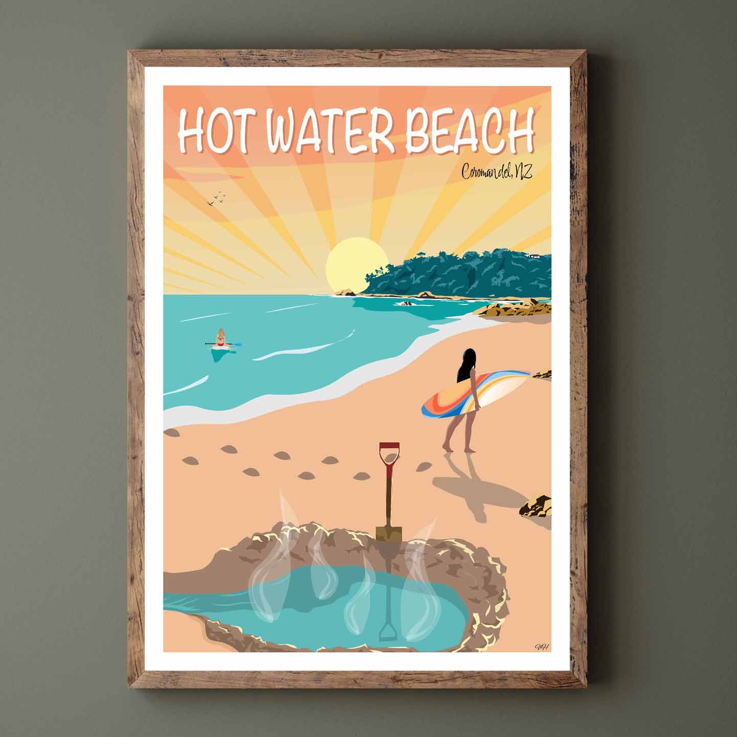 Hot Water Beach Travel Poster, New Zealand