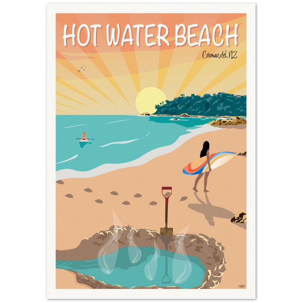 Hot Water Beach Travel Poster, New Zealand