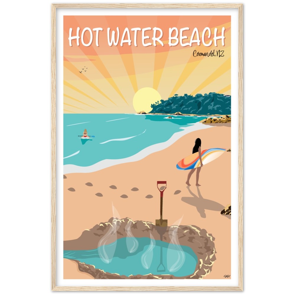 Hot Water Beach Travel Poster, New Zealand