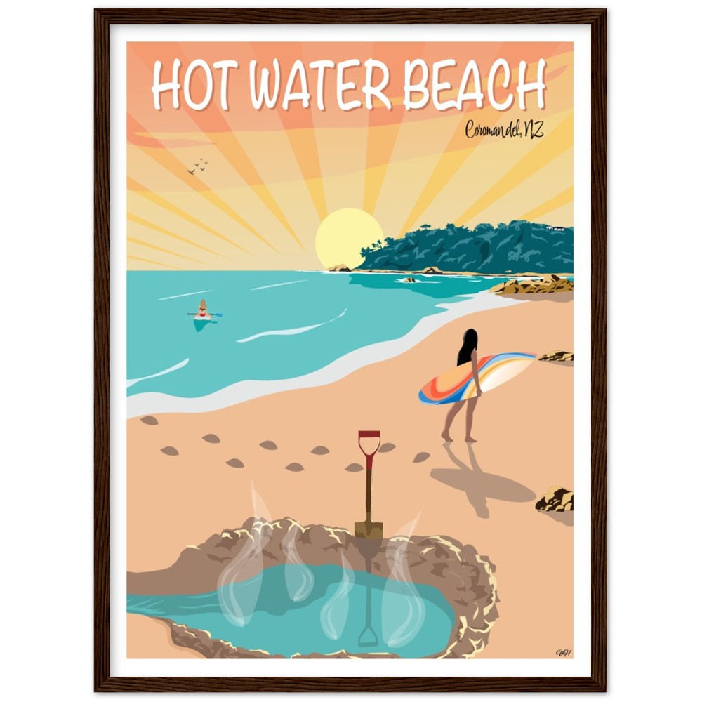 Hot Water Beach Travel Poster, New Zealand