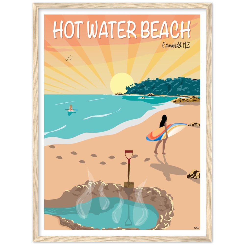 Hot Water Beach Travel Poster, New Zealand